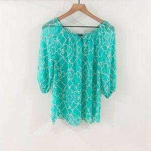 Melly M 3/4 Sleeve Sheer Silk Blouse Blue Size Small